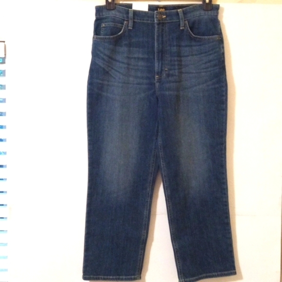 LEE WOMEN'S HIGH RISE CROPPED STRAIGHT DENIM BLUE JEANS SIZE 29 MEDIUM NWT - Picture 5 of 10